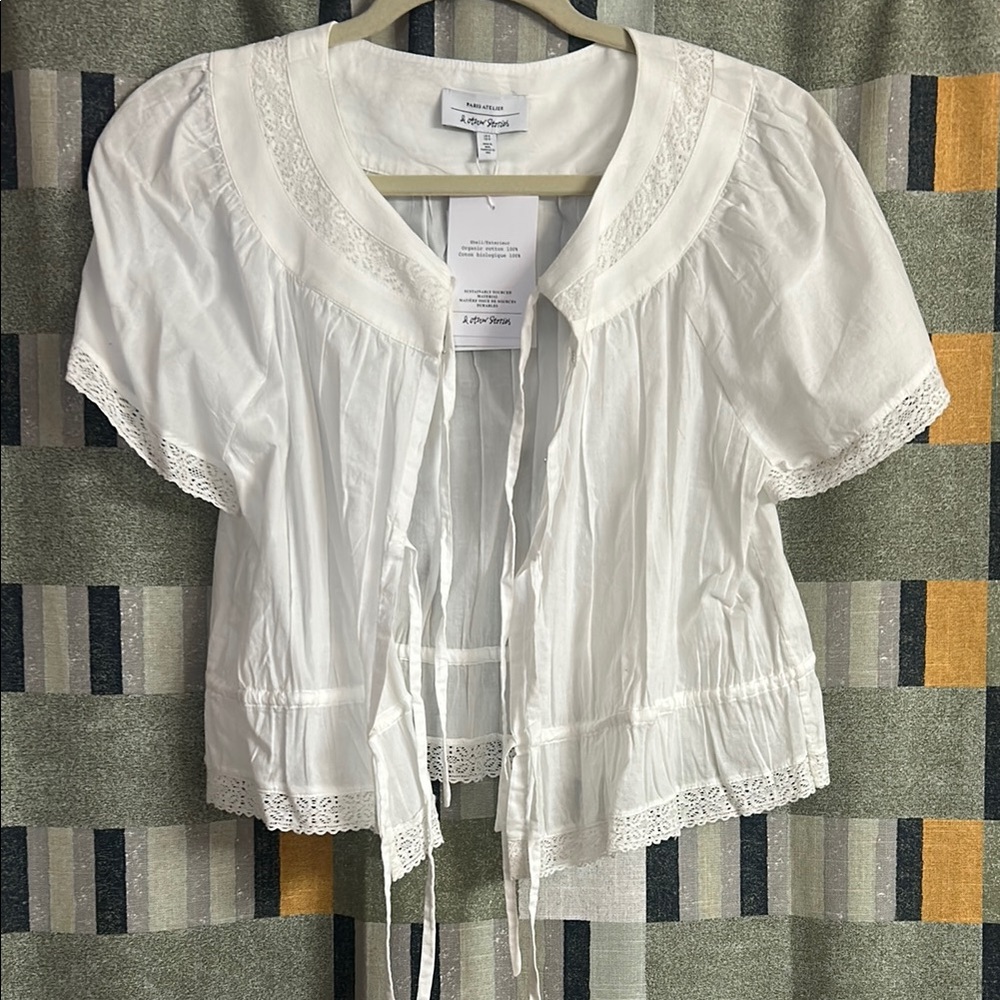 A New Day Women's White Lace Trim Top